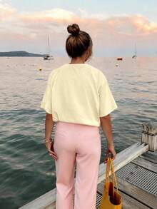 Maglietta a maniche corte con stampa di frutta in stile bohémien minimalista, oversize, casual e versatile, adatta per l'estate, viaggi all'aperto, servizi fotografici e brunch estivi e autunnali - Albicocca - Visualizzare 6