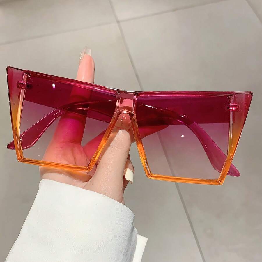 Women's Large Frame Cat Eye  - Red-Orange Gradient Shades, Y2K Retro Fashion Party Everyday Glasses - Vintage Style  Accessory, Bold Statement Piece, Lightweight Frame - 豹紋茶 - 查看 1