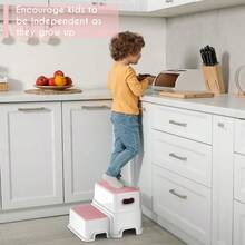 2 Step Stool Anti-Slip Sturdy Toddler Two Step Stool Toilet Potty Training, Bathroom, Kitchen (Pink) - PINK - View 5