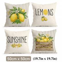 4 Stück erfrischende gestreifte Zitronen-Themen Pfirsich-Samt einseitig bedruckte Kissenbezüge, 100% Polyester, Wohnzimmer Sofa Schlafzimmer Dekoration, nur Kissenbezüge, 40x40cm/45x45cm/50x50cm - Mehrfarbig 06 - Übersicht 10