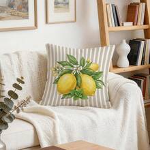 4 Stück erfrischende gestreifte Zitronen-Themen Pfirsich-Samt einseitig bedruckte Kissenbezüge, 100% Polyester, Wohnzimmer Sofa Schlafzimmer Dekoration, nur Kissenbezüge, 40x40cm/45x45cm/50x50cm - Mehrfarbig 06 - Übersicht 7