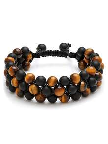 1条装三层防护手链，男女通用，正品优质8毫米手工串珠手链，疗愈水晶防护手链，带来好运、财富和幸福，瑜伽疗愈水晶手链，天然宝石珠子，编织手链，缓解焦虑，父亲节礼物 - 彩色 - 查看 11