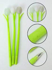 3/5/10 pezzi Penne a a tema tulipano che cambiano colore alla luce del sole, inchiostro nero, motivo floreale carino - adatte per decorazione d'ufficio, scrittura, sollievo dallo stress, regalo perfetto - tulipano - Visualizzare 7