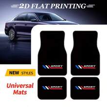 4pcs Sports Style Car Floor Mats, Double Line Design, Fit For All Models, Sedans, SUVs - Multicolor - View 2