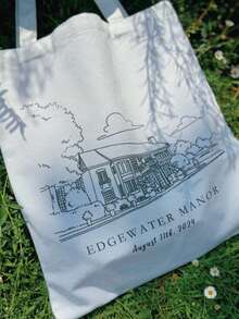 Custom Wedding Welcome Tote Bags - Premium Canvas With Personalized Date & Sketch Print - Destination Bridal Shower & Bridesmaid Favors - Bespo - Multicolor - View 6
