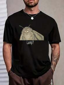 Men'S Humorous Moth Lamp Lantern Meme T-Shirt, Round Neck, Suitable For All Seasons, Perfect For Weekend Leisure - Black - View 6