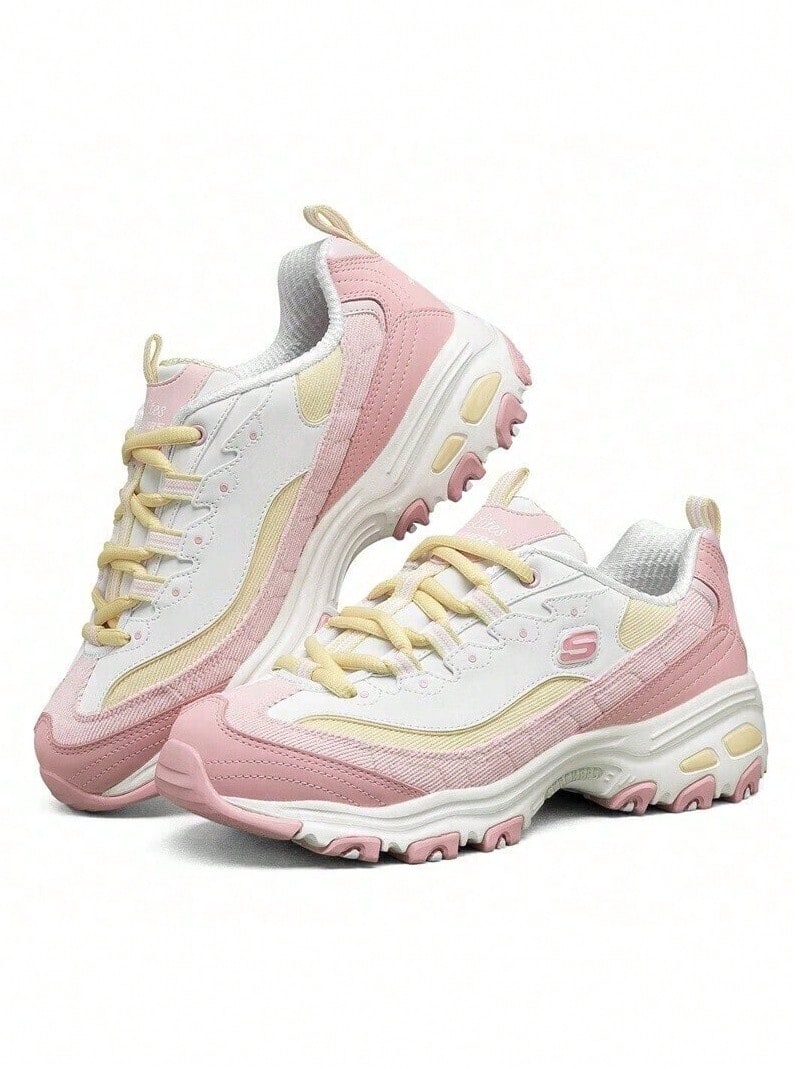 Skechers Giày thể thao nữ đế dày, cao cổ, kiểu dáng cổ điển retro, năng động, cá tính. - Hồng/Trắng/Vàng - Xem 1