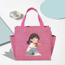 Healing Bouquet Girl Print Handbag, Large Capacity Multi-Pocket Commuter Tote Bag, Student Shoulder Bag - Multicolor - View 3