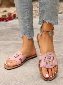Ximi Ruo Korean Style Casual Flat Slippers For Women, Open Toe, Woven Roman Sandals, Suitable For Spring, Summer, Beach, Vacation, Pair With Dresses, Brown - Pink - View 4