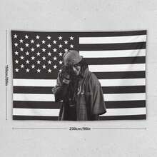 1PC Billie Music Eilish American Flag Tapestry, Used For Dormitory And Bedroom Decoration, With Vibrant Patriotic Design, Prominent Characters, Polyester Knit Fabric, Horizontal Aesthetic Tapestry, Dormitory Decoration With American Flag Theme And Easy Care Textiles - 1PC - 查看 13