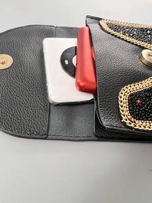 Nueva Bolsa de teléfono con cuentas de caballo negro, todo en uno para teléfono/llaves/lápiz labial/pañuelos, diseño de cuentas con efecto 3D inspirado en el desierto, versátil para salidas y compras, hecho a mano exquisito y práctico, bolso cruzado ultradelgado con bolsillos duales - Negro - Ver 4