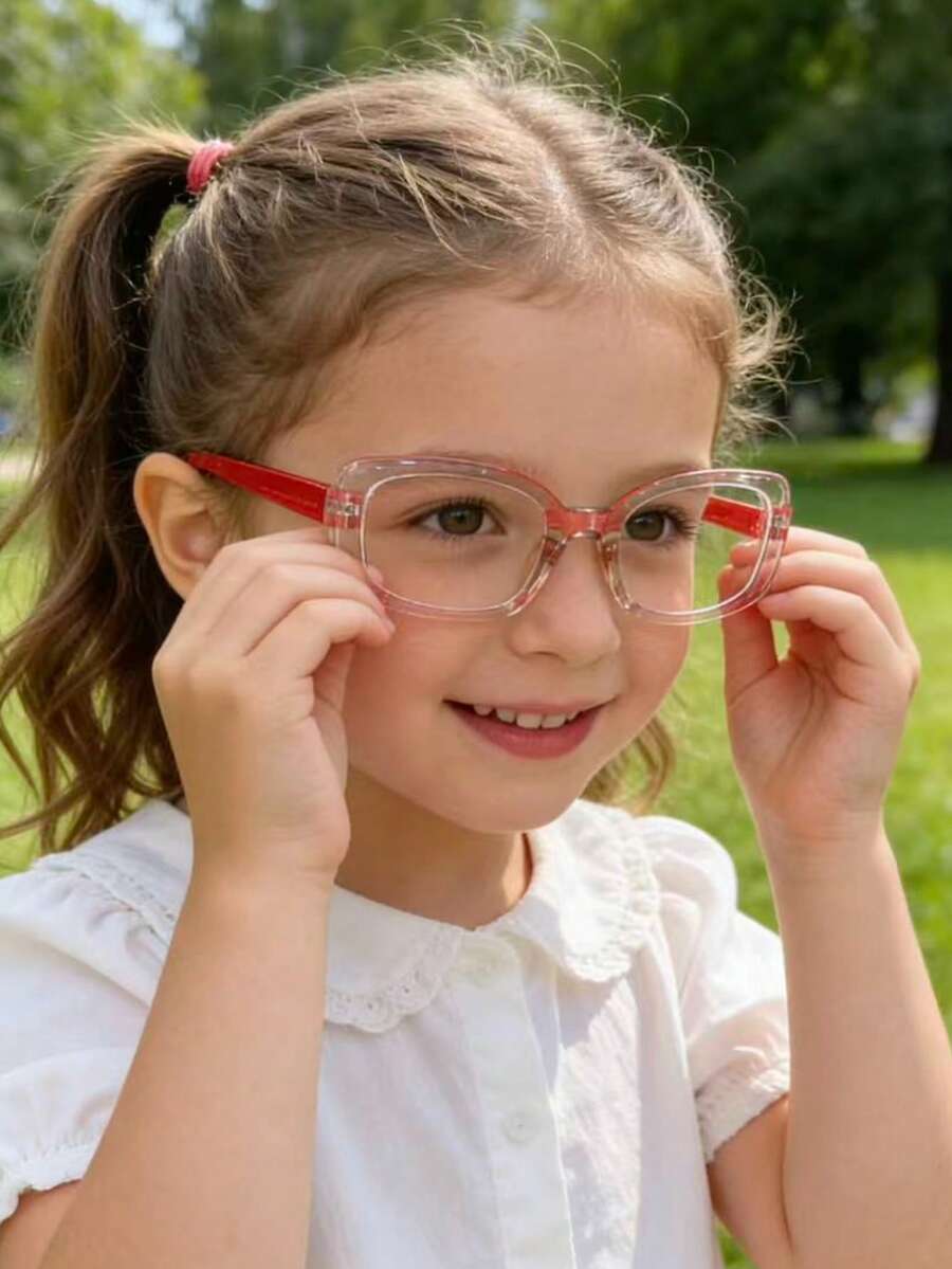 1 paire de lunettes pour enfants avec monture carrée mignonne, sangle en silicone et accessoires en métal. Lunettes anti-lumière bleue avec verres transparents, convenant pour la lecture quotidienne en extérieur, les accessoires de rentrée scolaire, le style décontracté, pour les garçons et les filles. Lunettes de mode à verres transparents, accessoires photo, décoration de tenue quotidienne. - Transparent - Voir 1