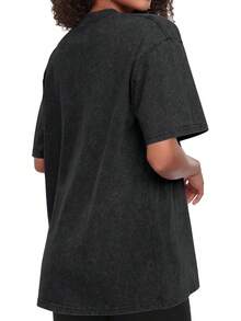 CHICALLURE Womens Oversized T Shirts Unisex Loose Fit Shirt Basic Vintage Washed Short Sleeve Tee Tops - Black - View 3
