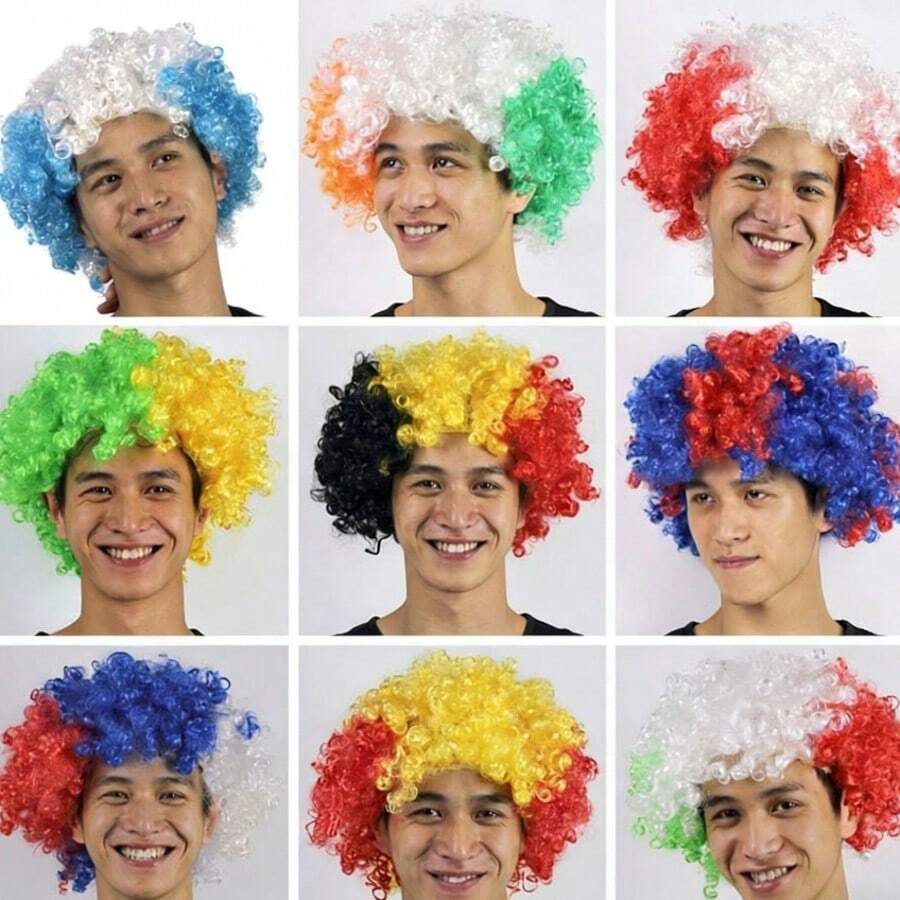 National Team Colorful Afro Wig - Fun Fan Party Supplies For Football Matches, Sports Bar Gatherings And Carnival Events - Multicolor - View 1