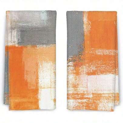 Of 2 Orange And Gray Hand Towels Measuring 16 By 24 Inches, Perfect For Contemporary Kitchen Decor