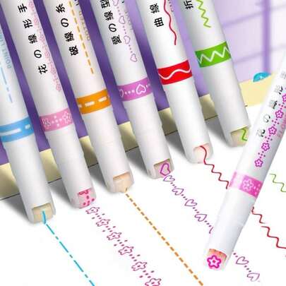 6支彩色弧形荧光笔套装，不同颜色，不同弧度，笔触细腻，适合记笔记