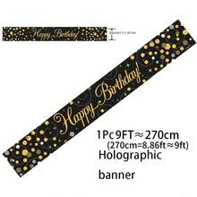 1件全息生日橫幅,黑金數字生日橫幅,適用於生日派對裝飾、生日慶祝背景、拍照道具、室內外生日裝飾、週年慶祝裝飾、生日派對裝飾 - 黑金 - 查看 19