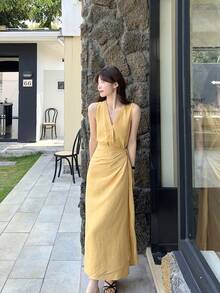 Women Long Dresses - Yellow - View 4