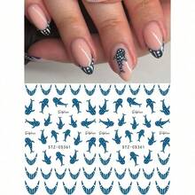 2 Pcs 3D Ocean Shark Nail Art Stickers Fashionable Polka Dot French Wave Line Sea Shark Adhesive Nail Charms Summer Ocean Series Y2K Nail Decoration Accessories - 藍白色 - 查看 6