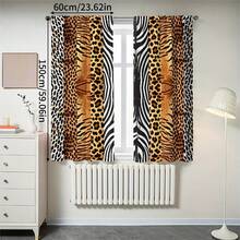 2 piezas Cortinas de dormitorio con estampado de leopardo, tigre y cebra en patchwork semitransparente, diseño de bolsillo para barra sin taladro, colgado con bolsillo para barra, estilo de lujo ligero para cortinas de sala de estar, cortinas de cocina, adecuado para decoración del hogar, decoración de habitación, decoración de casa, material de poliéster, lavable a máquina y a mano - 2pcs - Ver 16