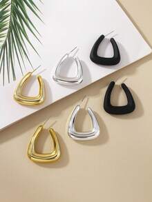 Conjunto de 3 pares de brincos pendentes retrô em formato de U grosso e triangular, com design exclusivo e exagerado, perfeitos para o estilo descolado dos anos 2000, acessórios ideais para fotos de férias e festas. - Multicolorido - Ver 1