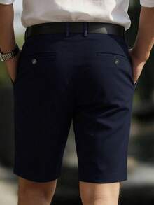 春夏高爾夫時尚休閒男士西裝短褲，適合戶外休閒、高爾夫球場、居家、旅行與度假，男士百慕達短褲 - 藏蓝色 - 查看 3