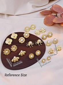 5/9 Pairs Women's Gold Pearl Stud Earrings Set, Made Of High-Quality Stainless Steel With Advanced Vacuum Plating, Replicating Luxurious Gold Jewelry Feel, Excellent Waterproof, Hypoallergenic And Fade-Resistant Performance, Skin-Friendly And Comfortable To Wear - Multicolor - View 5