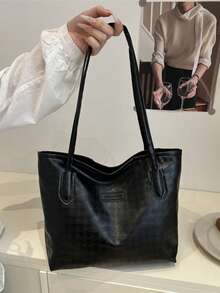 Large Capacity Fashionable Versatile Women's Shoulder Bag, New Tote Bag, Excellent Design, Suitable For School, Work And Shopping (No Pendant) - Black - View 9