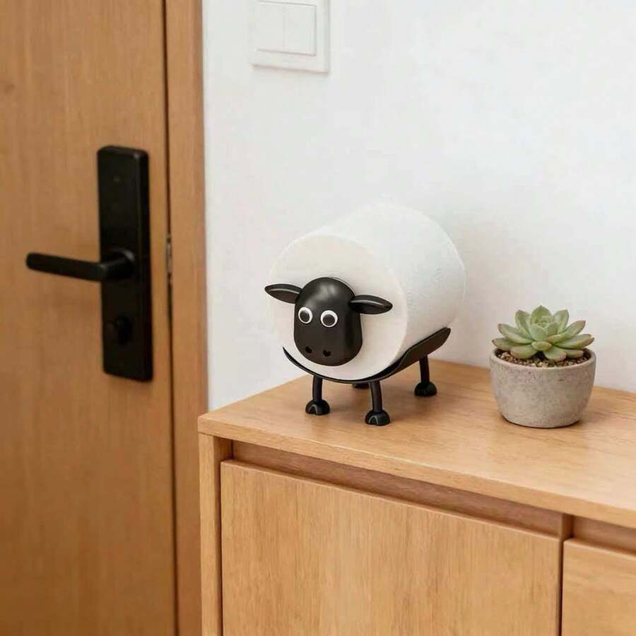 Sheep-Shaped Toilet Paper Box, Stackable Round Toilet Paper Holder - Black and White - View 1