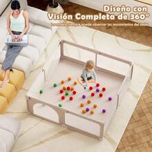 Corralito Para Bebé 1.5m x 1.5m | Corral de Juegos con Zipper y Paredes Transpirables |  y Fácil de Montar - Beis - Ver 7