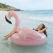 Flamingo Inflatable Pool Float, Perfect For Beach Photos, Adorable Flamingo Floating Bed, Viral Item, Pool Inflatable, Beach Essentials, Pool Float - 粉紅色火烈鳥 - 查看 5