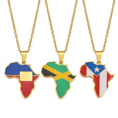 1Piece Africa Map With Jamaica Haiti Puerto Rico PR Flag Pendant Necklaces For Women Jewelry