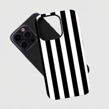 时尚独特的黑白条纹手机壳，适用于 17、17 Pro、17 Air、16 Pro Max、16E、15 Pro、13、11、12、XS、8 Plus、7 和 12 Mini，亮面二合一手机壳 - 多色1 - 查看 5