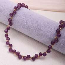 1件优雅紫色水晶项链：手工编织紫色水晶项链，紫色宝石项链，二月生辰石，精致日常项链 - 紫色 - 查看 2