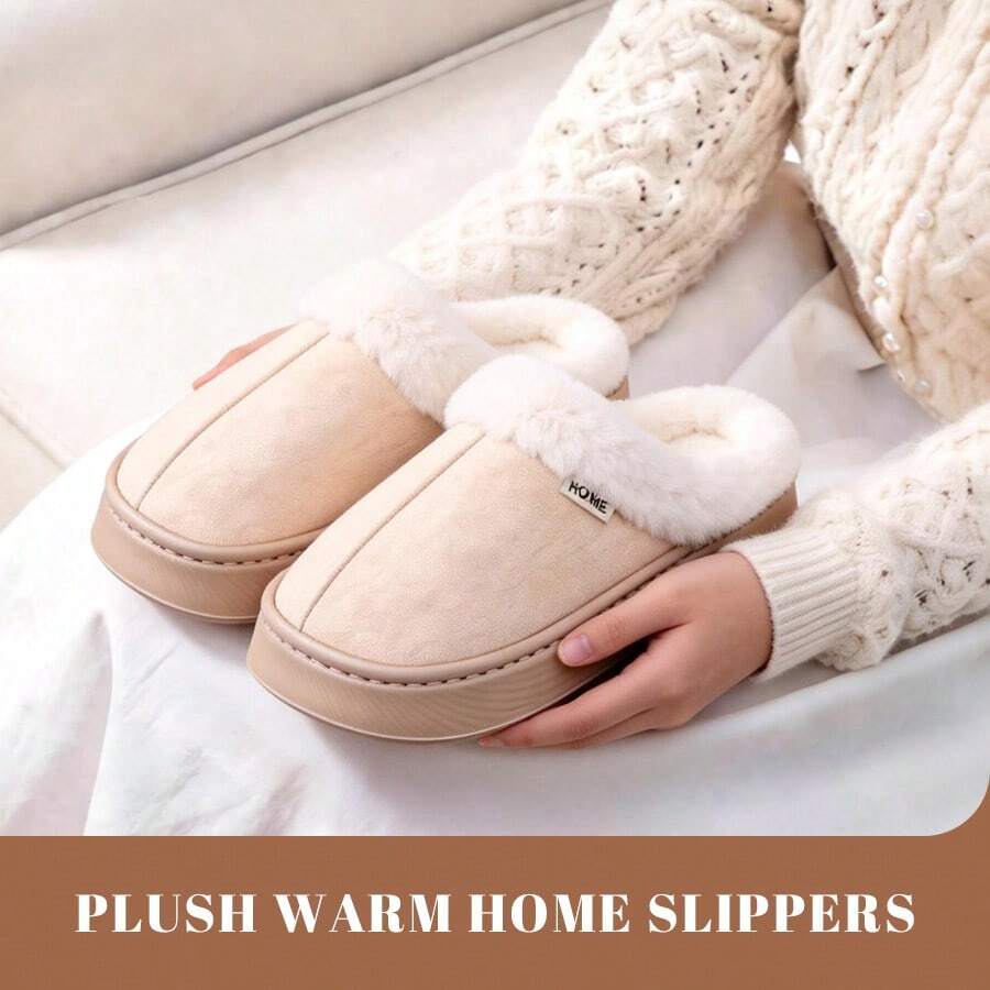 Women's Thermal Lined Warm Slippers For Indoors, Thick Anti-Slip Comfortable House Shoes For Bedroom, Autumn/Winter