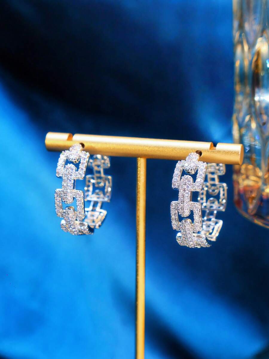 SEQUITO 1 par de delicados pendientes de aro redondo con baño de oro blanco, joyería de disfraz con micro pavé y diminutos circonitas cúbicas AAA brillantes