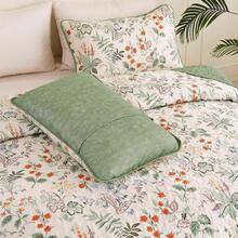 3 Pieces Green Quilt Set Queen King Size, Botanical Reversible Bedspread Soft Microfiber Lightweight King Size Coverlet, Suitable For Wedding Items, Valentines Day Home Bed Room Decor, Mothers Day Gift, All Season - 可逆綠 - 查看 3