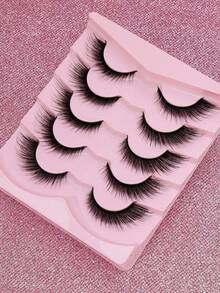 5 Cặp lông mi giả 3D dày dặn, ấn tượng, có thể tái sử dụng, làm từ lông chồn giả, kiểu Manga, thích hợp cho cosplay và trang điểm dự tiệc. - màu đen - Xem 6
