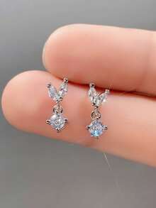 1 Pair Kids Pretty Cubic Zirconia Drop Earrings For Daily Decoration For Party Jewelry Birthday Gift - 2# - View 3