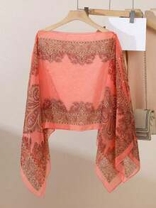 1pc Spring/Summer New Women's Lightweight Chiffon Vintage Botanical Printed Fashionable Loose Pearl Button Shawl Scarf, Head Cover, Sun Protection Clothing, Suitable For Travel And Daily Use Accessories Women - 彩色 - 查看 7