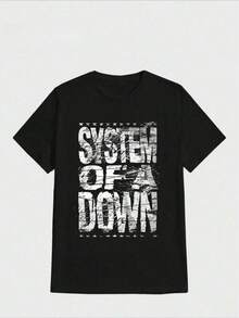 Casual T-Shirt With Digital Print Of The System Of A Down Logo - Black - View 5