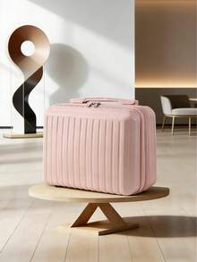 12吋迷你旅行手提行李化妝包，便攜式硬殼化妝品旅行箱，帶彈性帶旅行化妝箱，小化妝品旅行箱，粉藍綠三色可選，多功能時尚便攜行李箱，復古輕便可上鎖，冬季旅行必需品，學校蜜月留學適用 - 粉色 - 查看 1