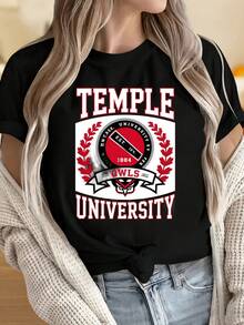 Casual College Style Women's T-Shirt Temple University Owls Logo Design For Everyday Wear And School Spirit Perfect Gift For Students And Alumni - màu đen - Xem 9