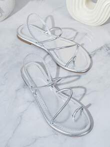 Women's Fashionable Versatile Flat Sandals, Summer - Silver-gray - View 4