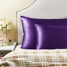 1 vỏ gối satin, mềm mại, mịn màng, thích hợp chăm sóc tóc và da, có khóa cài kiểu phong bì (Không bao gồm ruột gối) - Màu tím - Xem 6