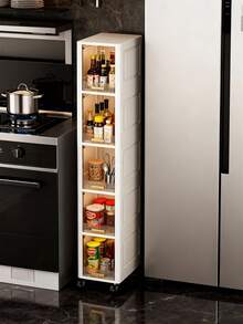 1pc 20cm/7.8in Narrow Gap Storage Cabinet, 3-5 Tier Flip-Top Storage Cabinet, Thick Plastic Caster Storage Cabinet, Multi-Layer Living Room Clothes Household Dust-Proof Storage Rack - Clear - View 6