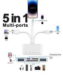 1个五合一多功能读卡器，即插即用，兼容，带USB-A接口和充电端口，兼容/安卓/PC/平板电脑/相机/硬盘/U盘 - 查看 1