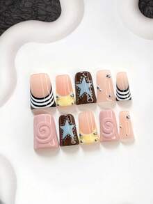 10pcs Elegant Handmade Manicure Set, Including Gel Nail Kit, Hand-Painted Gradient Purple Flower Nail Decor, Hand-Painted Solid Color Water Wave Nail Art, Gradient Purple Nail Polish, Wedding Manicure Set, With Nail Tools (1 Jelly Sticker + 1 Nail File). Provided In 3 Shapes: Almond, Duck Mouth, Coffin - 彩色 - 查看 13