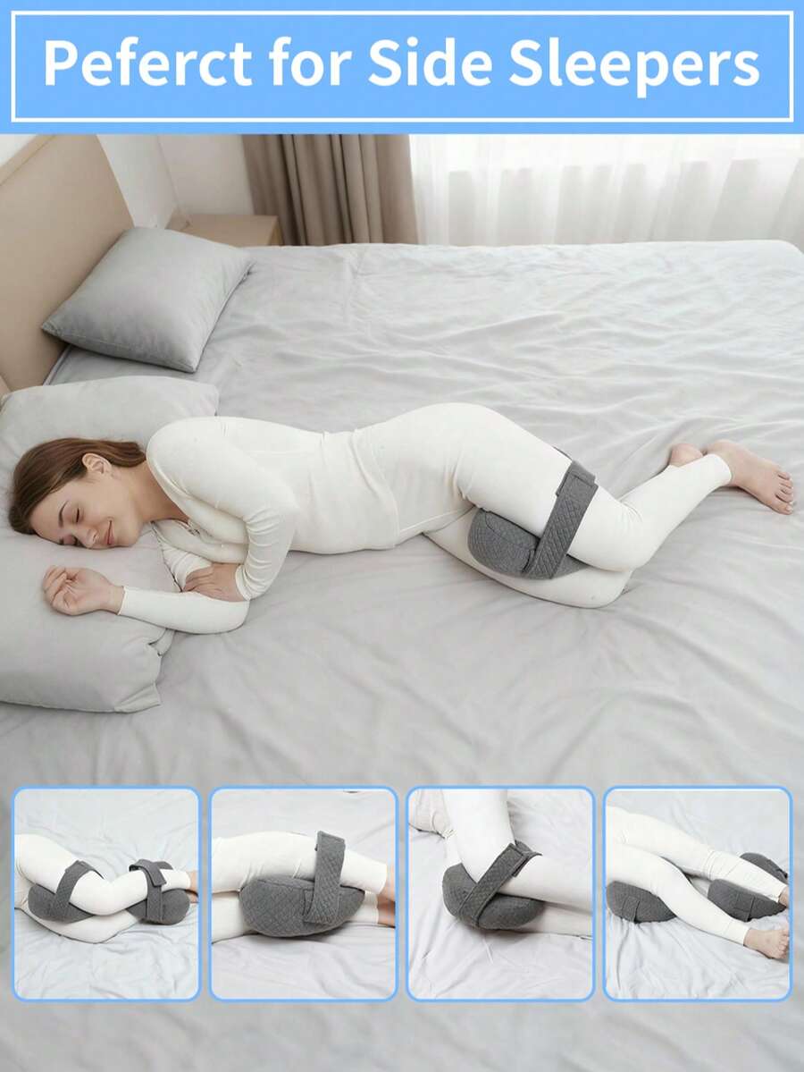 1 Heart-Shaped Side Sleeper Leg Pillow, Ergonomic Knee Pad With Breathable 3D Fabric, Memory Foam & Adjustable Straps. Hollow Design Eases Hip, Back And Sciatica Pain, Great For Maternity Support And Post-Op Recovery. - Grey - View 1