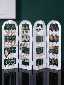 1 Earring Display Stand, Acrylic Foldable Jewelry Necklace Box Organizer - White - View 2